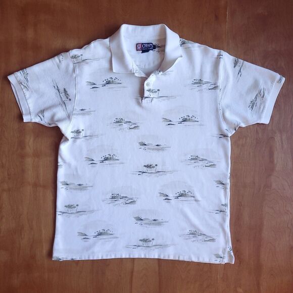 VINTAGE Chaps Ralph Lauren Ribbed Polo Shirt XL Hawaiian Island Palm Tree Cotton - Picture 5 of 12